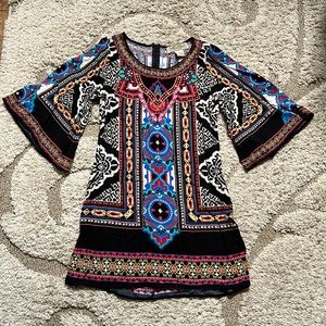 Anthropologie Flying Tomato Small 70’s Style Boho Mini Dress Bell Sleeves